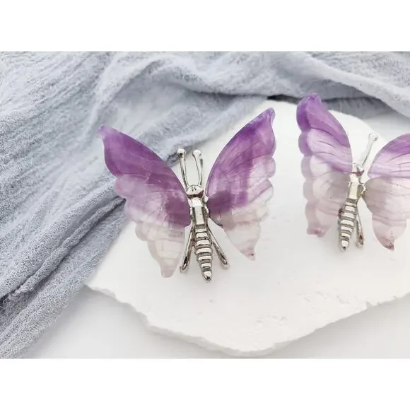 Purple Fluorite Butterfly Wings Crystal Carving - Picture 2 of 6
